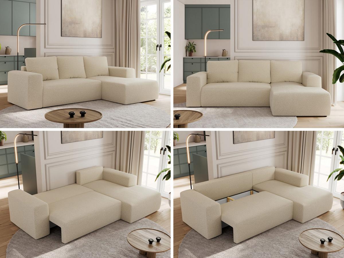 ECKSOFA TRENTINO L Beige Boucle - Rechts - Beige/Schwarz, Kunststoff/Textil (164/266cm) - MKS