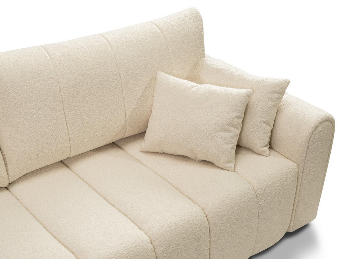 BETTSOFA FINO Creme Bucle-Stoff mit Schlaffunktion - Creme, Holz (248/87/100cm) - MASSENO