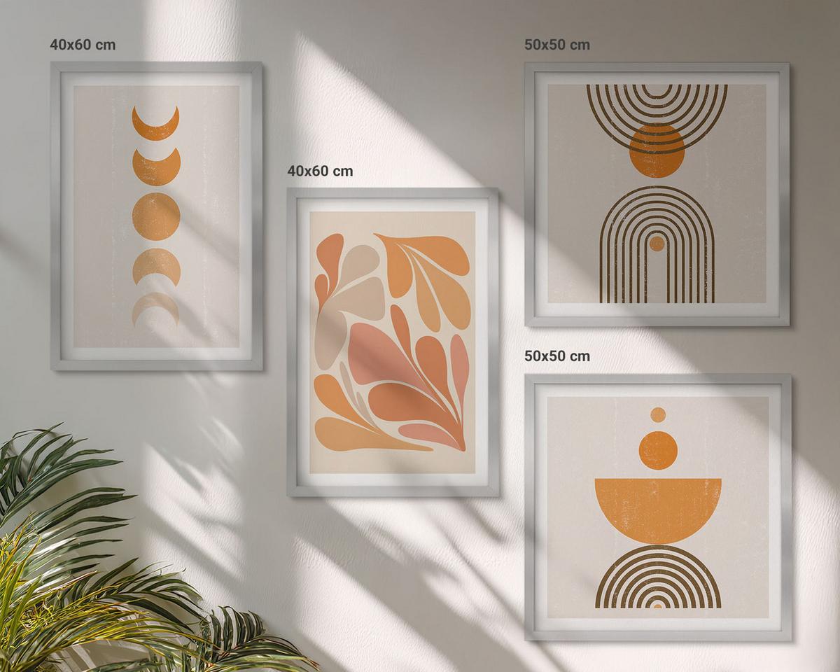 BILDER SET 4er Set - 50x50 cm & 40x60 cm Silberner Rahmen - Abstrakte orange Formen - Silberfarben, Kunststoff (50/50cm) - TULUP