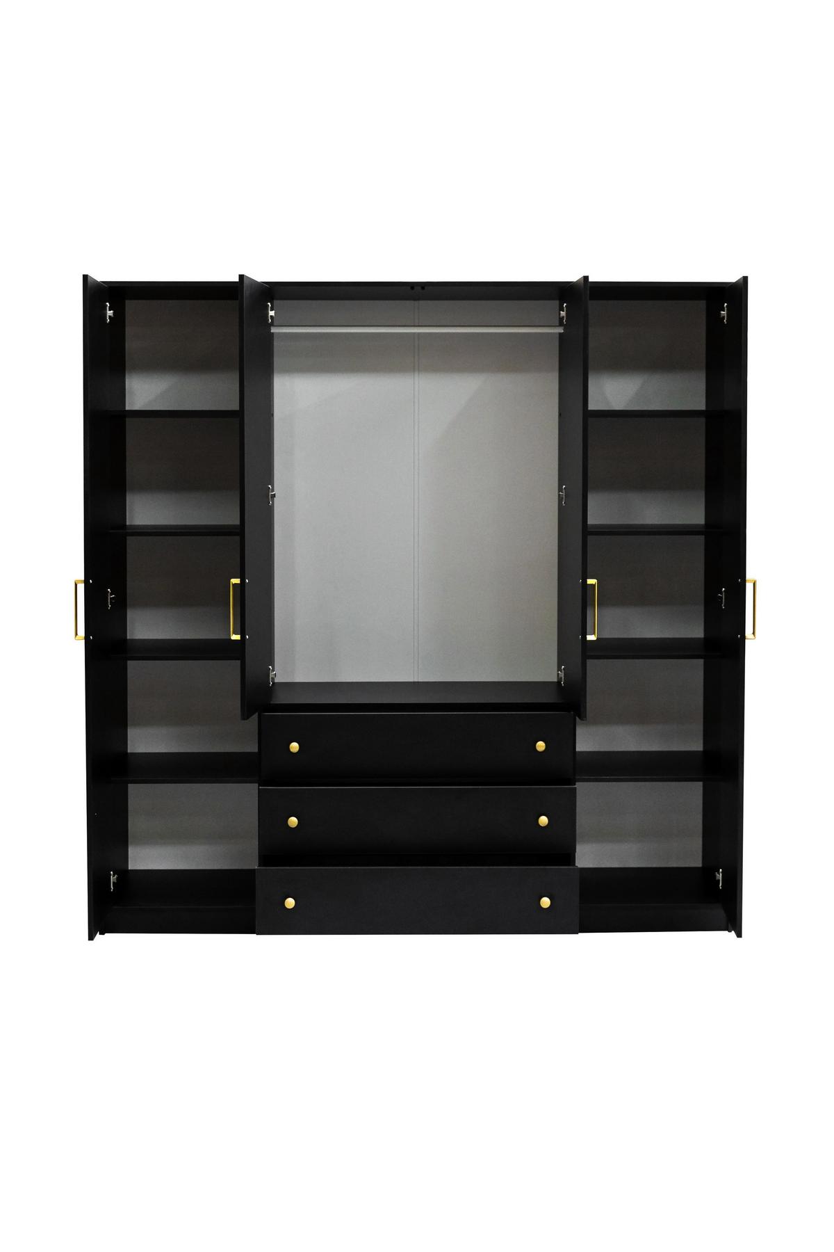DREHTÜRENSCHRANK IRELIA 196/200/57,5 cm 4-türig Schwarz - Schwarz, Holzwerkstoff (196/200/57.5cm) - MASSENO