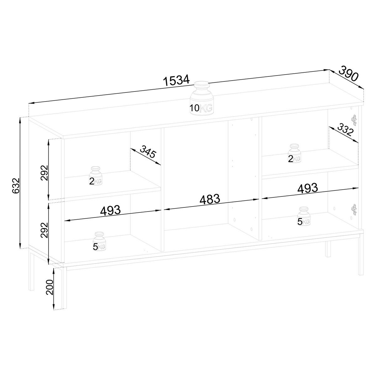 SIDEBOARD SENTIERO 154/83/39 cm mit LED 3 Schubladen und 2 Türen Kaschmir - Kaschmir, Holzwerkstoff (154/83/39cm) - MASSENO