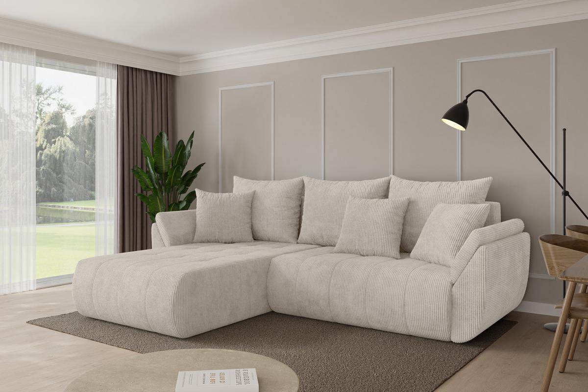ECKSOFA mit Schlaffunktion Ottomane Links TOKO-L 277x194x86 Creme Cord - Ecru/Creme, Holzwerkstoff/Kunststoff (277/194cm) - ALTDECOR