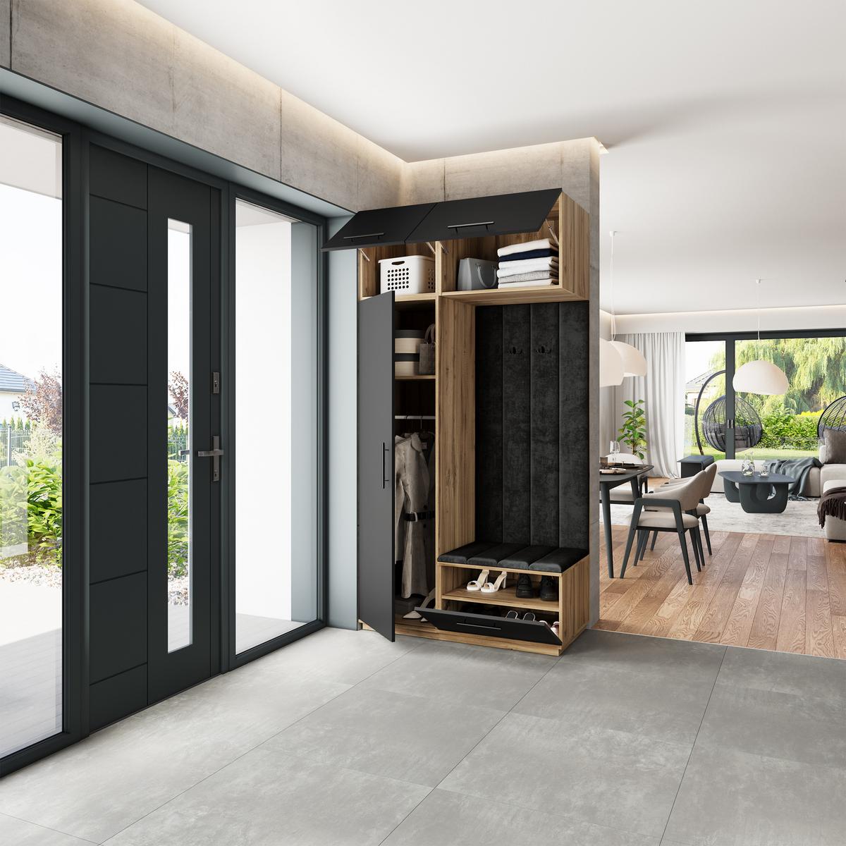 GARDEROBENSCHRANK REMA 120/240/60 cm Modern Eiche Wotan - Eiche Wotan/Schwarz, Holzwerkstoff (120/240/60cm) - MASSENO