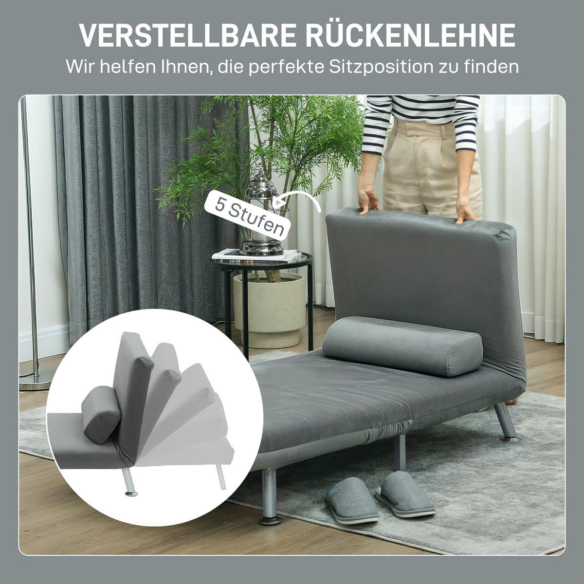 KLAPPBAR Schlafsessel Schlafsofa Klappmatratze Bett Gästebett Grau - Silberfarben/Grau, Textil/Metall (70/75/75cm) - HOMCOM