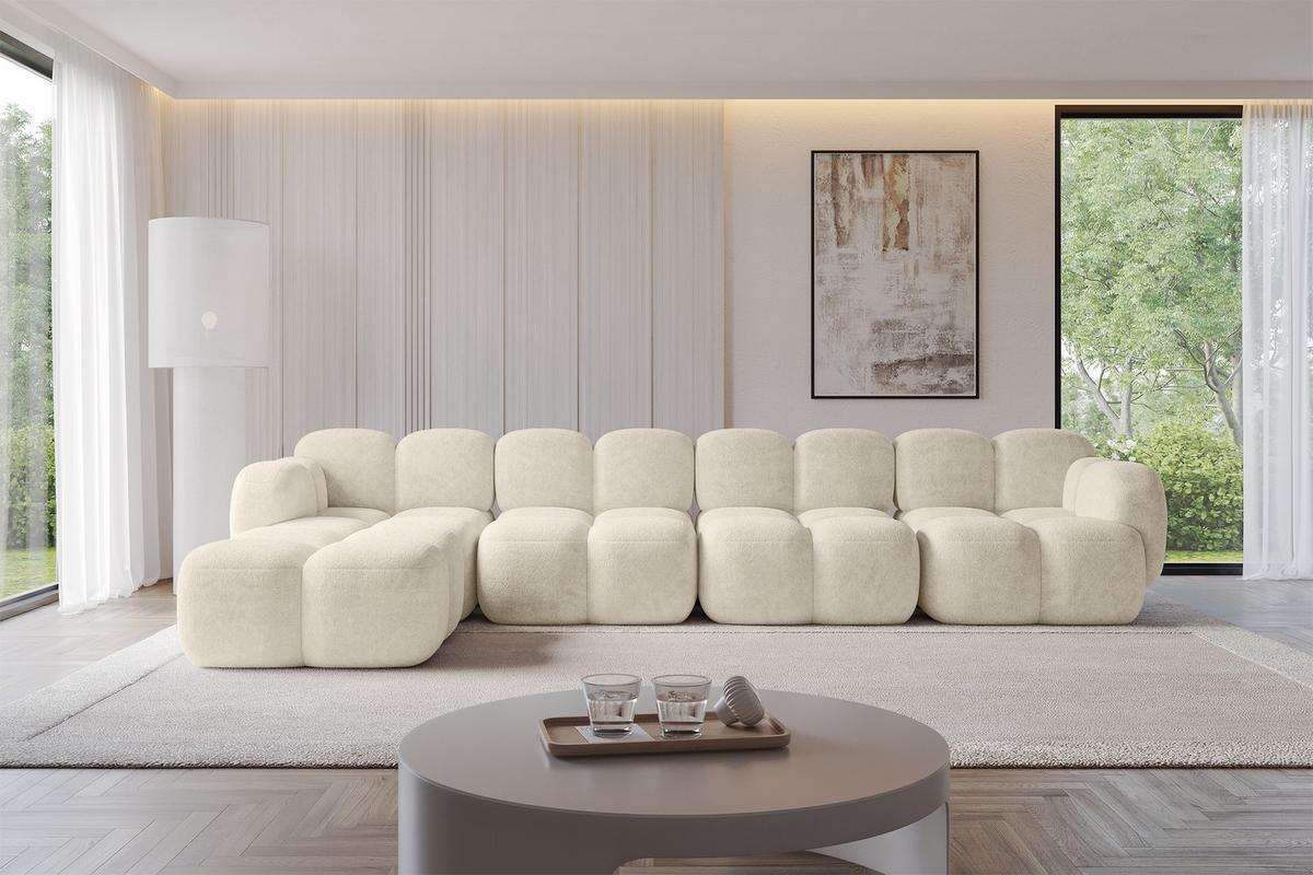 ECKSOFA modulares Sofa Links Miko-L3 390x205x75 Creme Velours - Creme/Schwarz, Holzwerkstoff/Kunststoff (390/205cm) - ALTDECOR