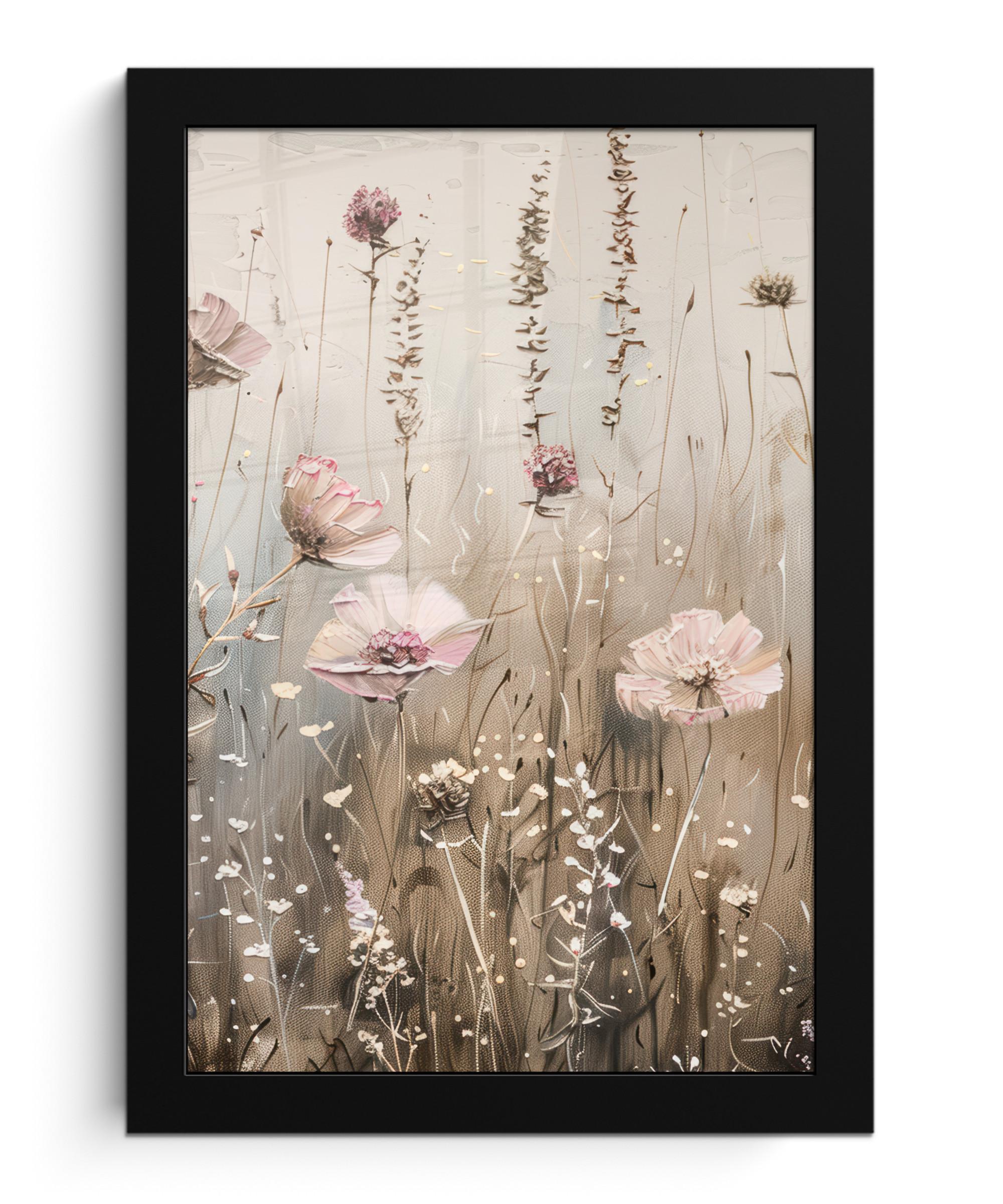 POSTER MIT RAHMEN Blumen - Rosa - Modern - Beige Poster 20x30 cm - Beige, Papier (20/30cm) - MuchoWow