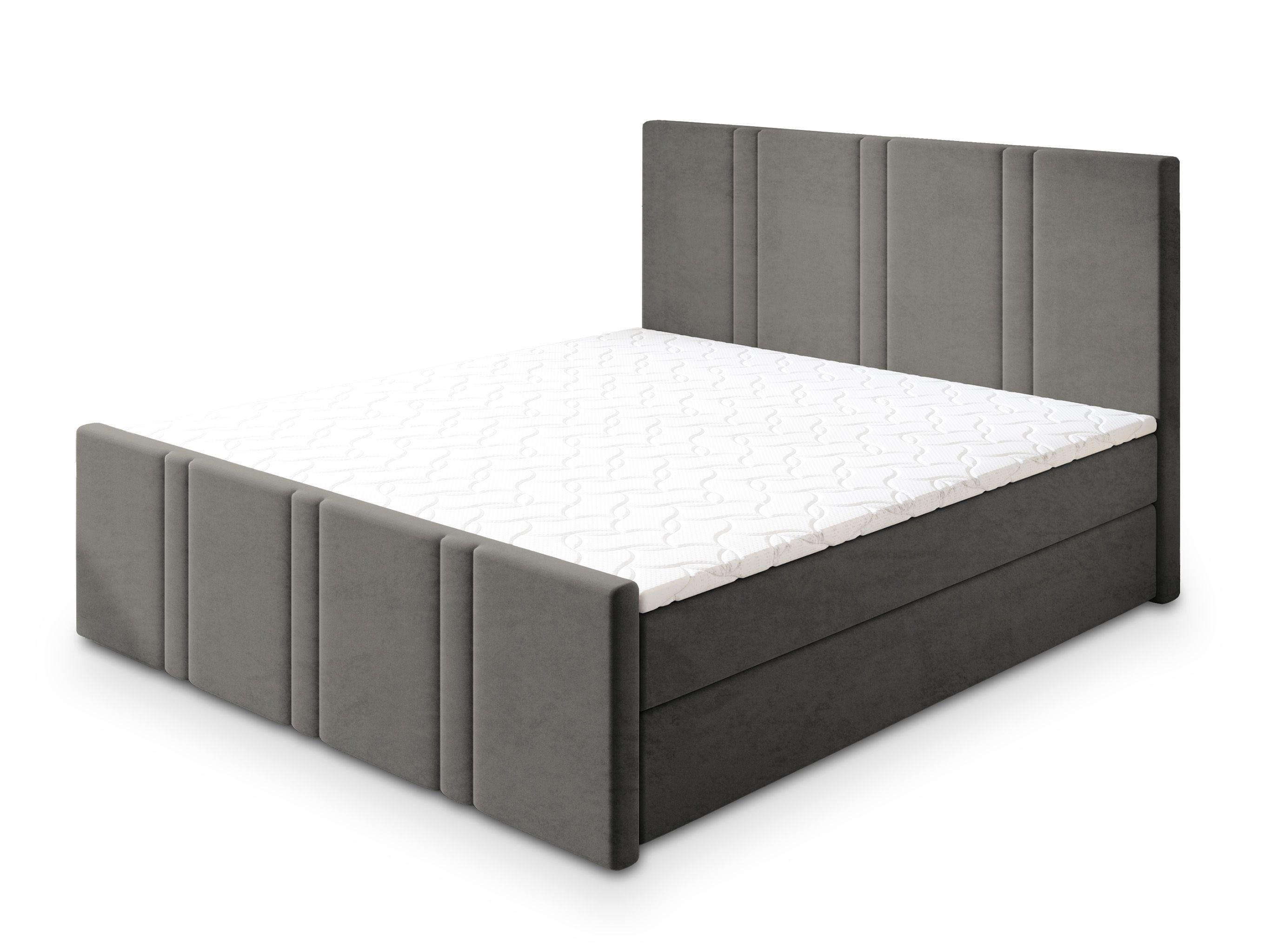 BOXBETT COMOZA 140x200 cm mit Matratze und Topper - Grau - Grau, Holz (140/200cm) - MASSENO