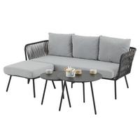 GARTENLOUNGE MYKONOS 4er Set grau/schwarz - Schwarz/Grau, Metall - CARO-Möbel