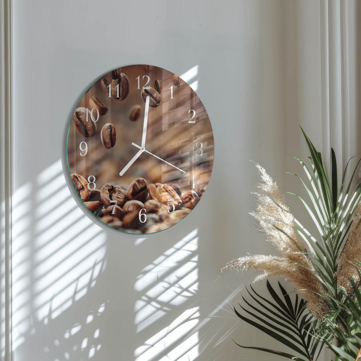 WANDUHR aus Glas Ø30 cm - Kaffeebohnen - Braun, Glas (30/30/0.4cm) - TULUP