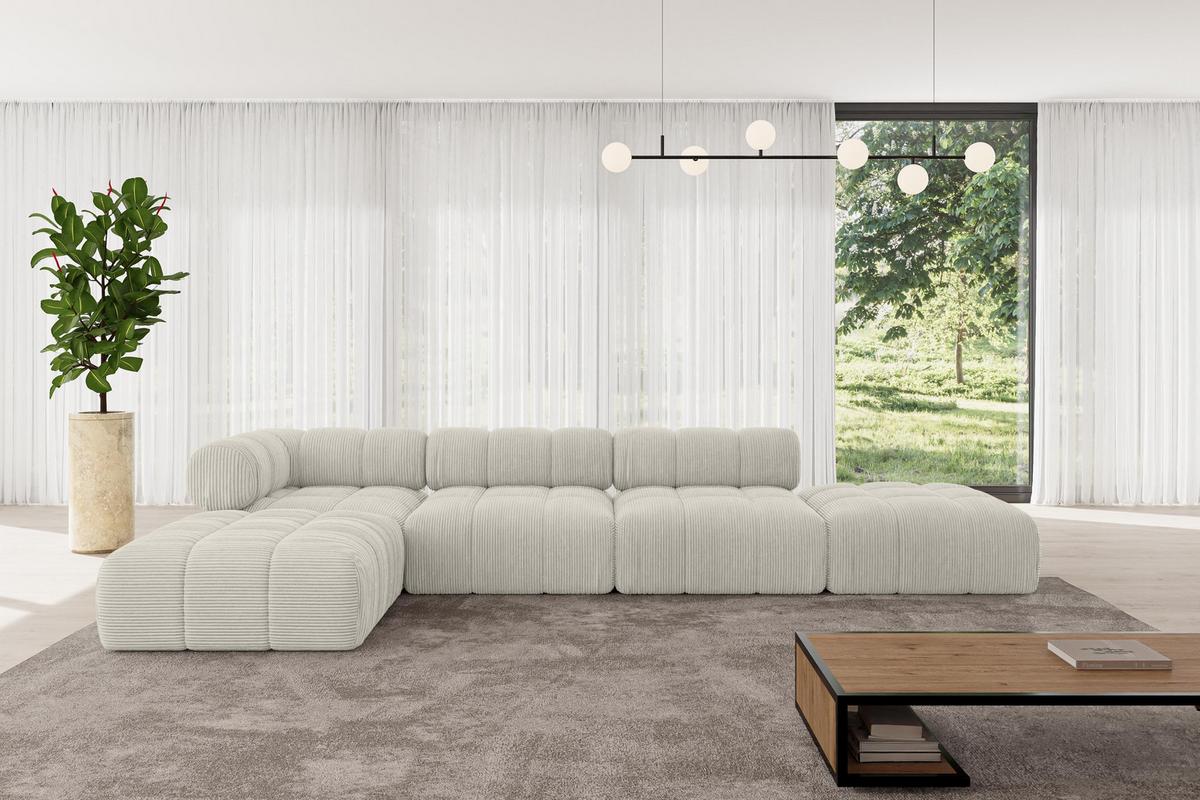 ECKSOFA modulares Sofa Kerru-L2 - 380x190x70 cm Creme Cord - Hellgrau/Creme, Holzwerkstoff/Textil (380/190cm) - ALTDECOR