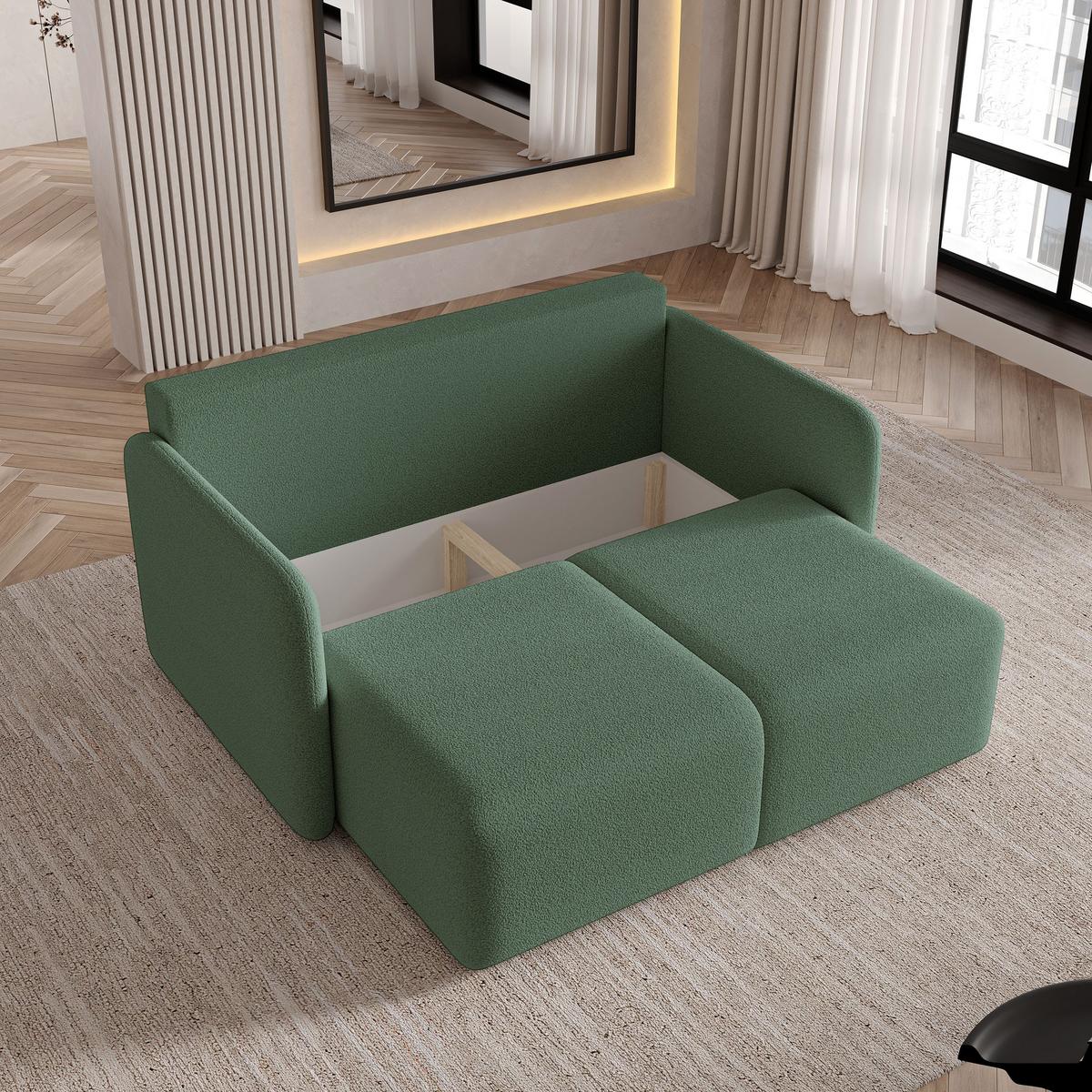 BETTSOFA SUVI II Q Grün Bucle-Stoff mit Schlaffunktion - Grün, Textil (90/85/153cm) - MASSENO