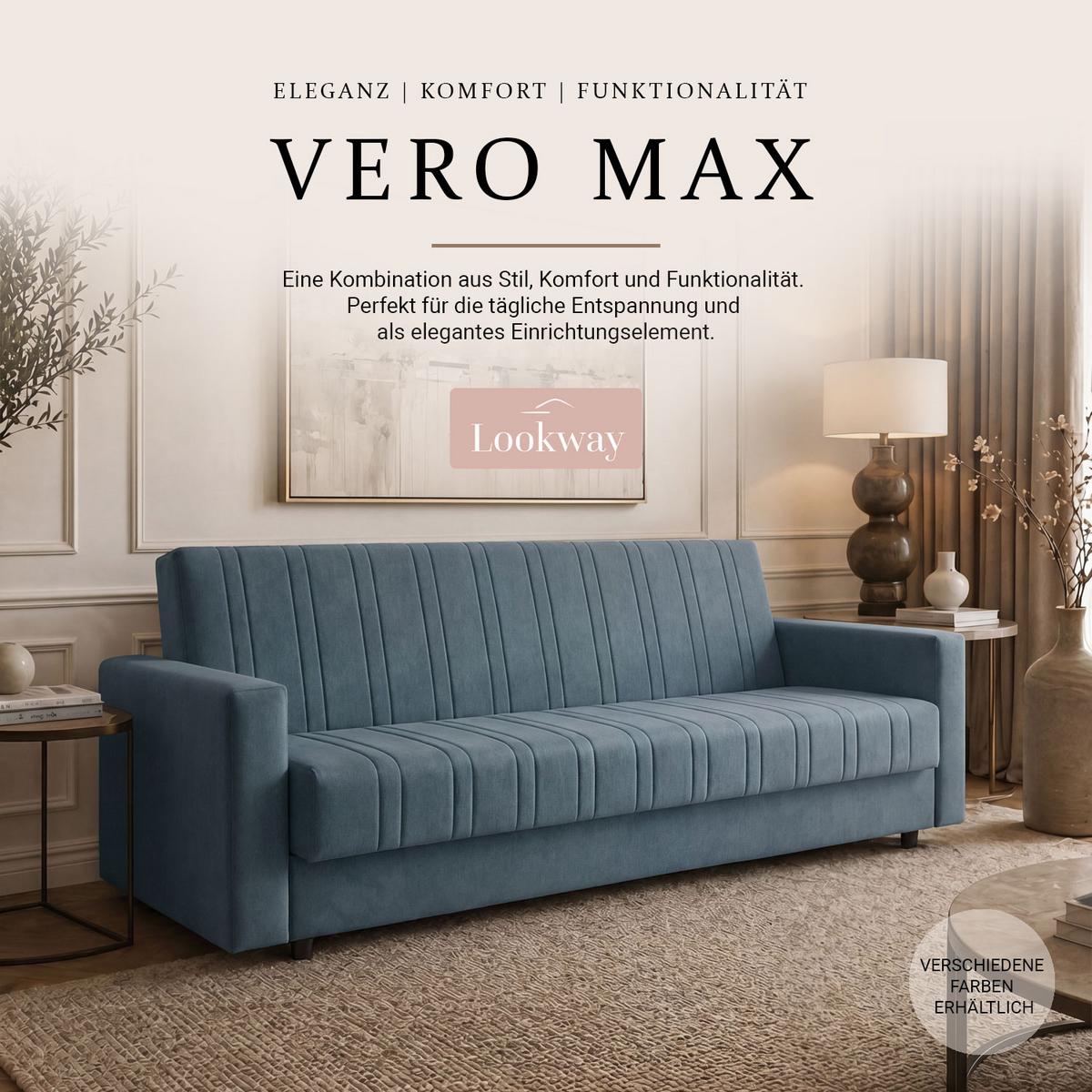 SCHLAFSOFA VERO MAX mit Schlaffunktion Castel 74 - Blau, Textil (191/88/90cm) - Lookway