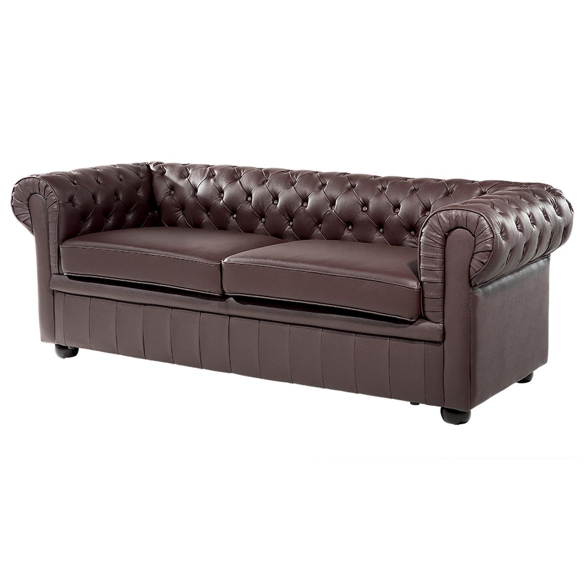 SOFA Leder Braun Chesterfield - Dunkelbraun, Leder/Fell (195/70/75cm) - Beliani