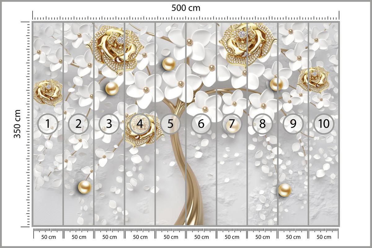 FOTOTAPETE für Wohnzimmer Abstrakte Rosen Baum Blumen Räumliche Äste Zweige 500x350 - Gelb/Weiß, Papier (500/350cm) - Muralo