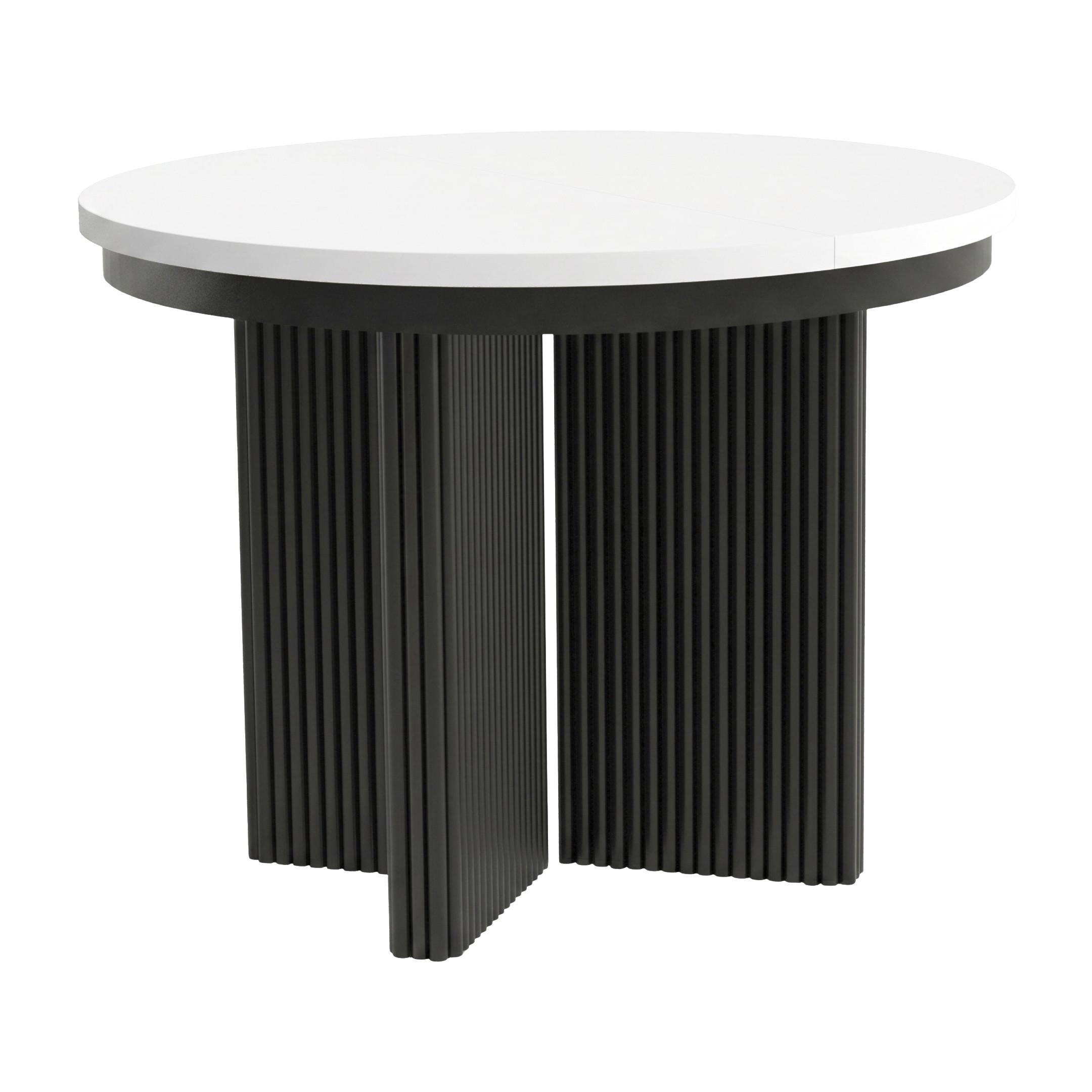 ESSTISCH Prestige runder Design-Tisch, ausziehbar Ø 100–180 cm, Weiß+Schwarz - Schwarz/Weiß, Metall (100/100/77cm) - Beautysofa