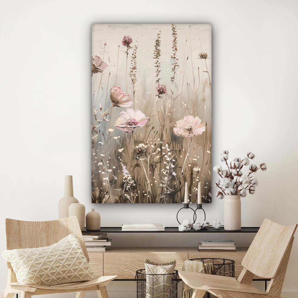 LEINWANDBILD Blumen - Rosa - Modern - Beige Deko XXL 80x120 cm - Beige, Textil (80/120cm) - MuchoWow