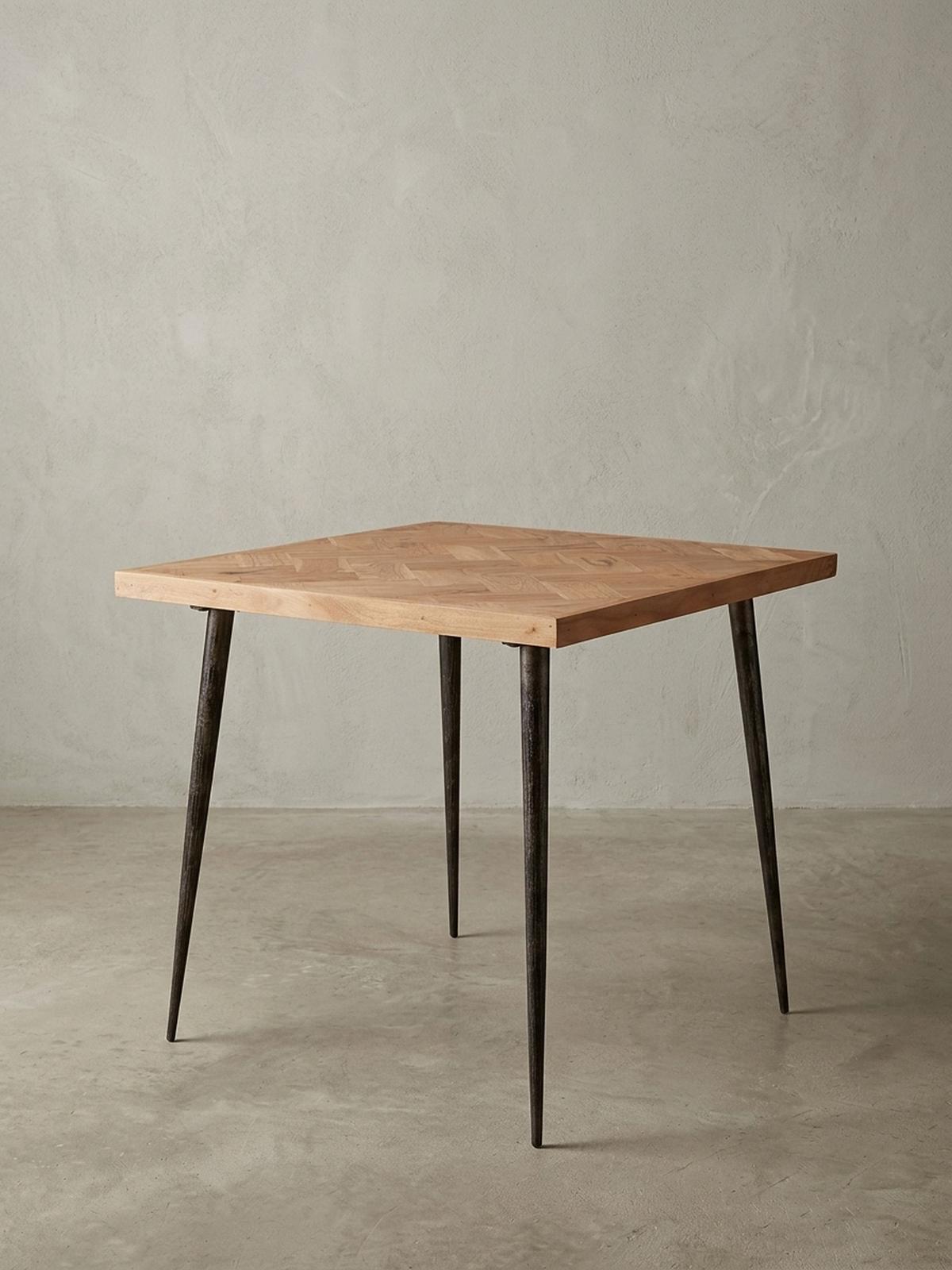 ESSZIMMERTISCH – Akazie Fischgrätmuster Metallbeine 80x80 cm Industrial - Beige/Anthrazit, Holz/Metall (80/80/76cm) - KADIMA DESIGN