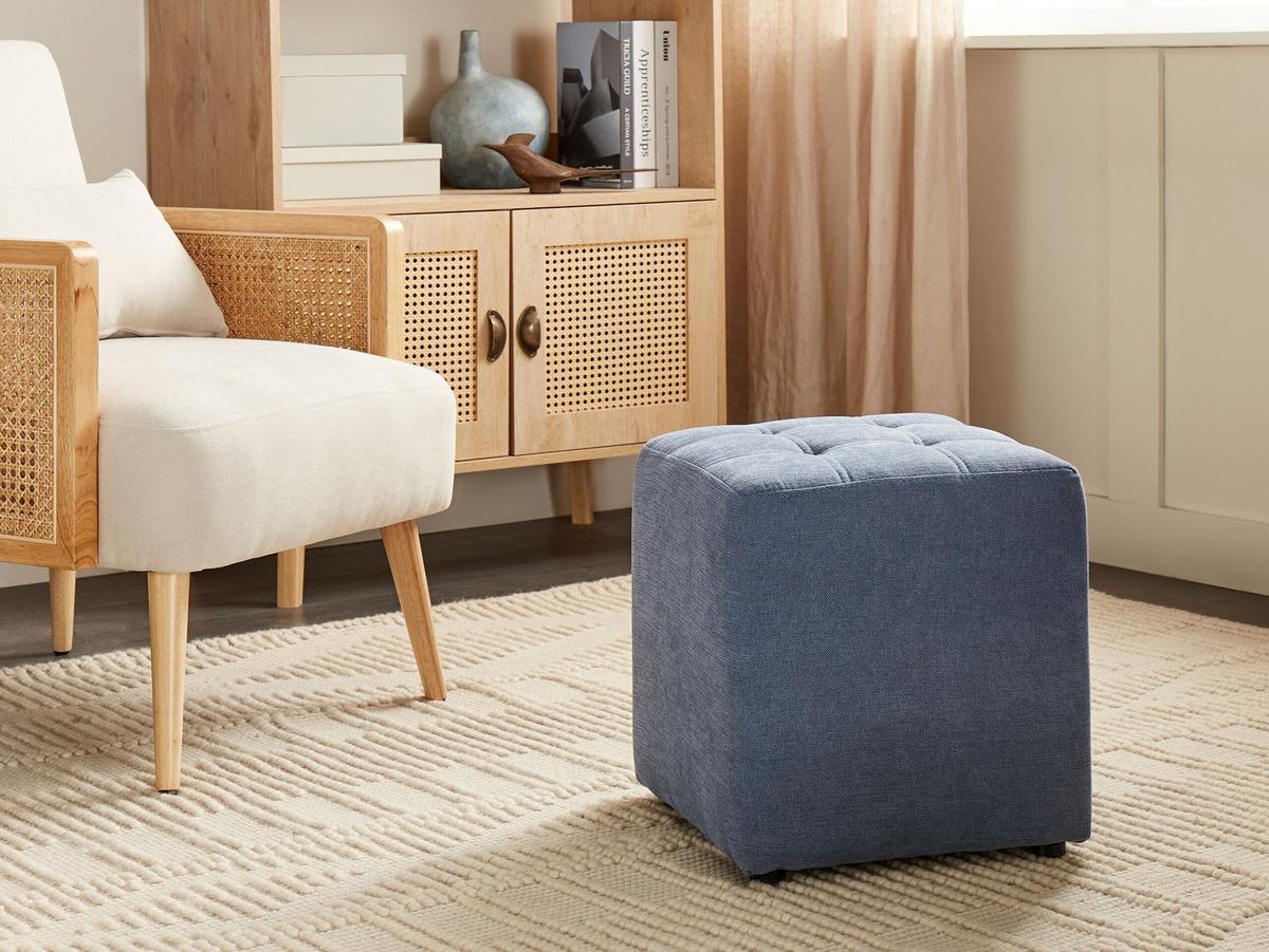 POUF Stoff Blau Kansas - Blau, Textil (38/39/38cm) - Beliani