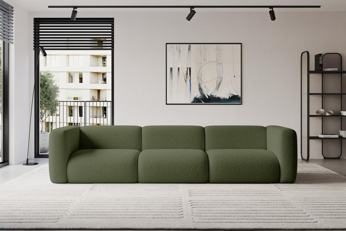 MODULARES Sofa 3-SITZER MIRA-S2 319x89x70 Grün cm Bouclé - Schwarz/Olivgrün, Holzwerkstoff/Kunststoff (319/70/89cm) - ALTDECOR