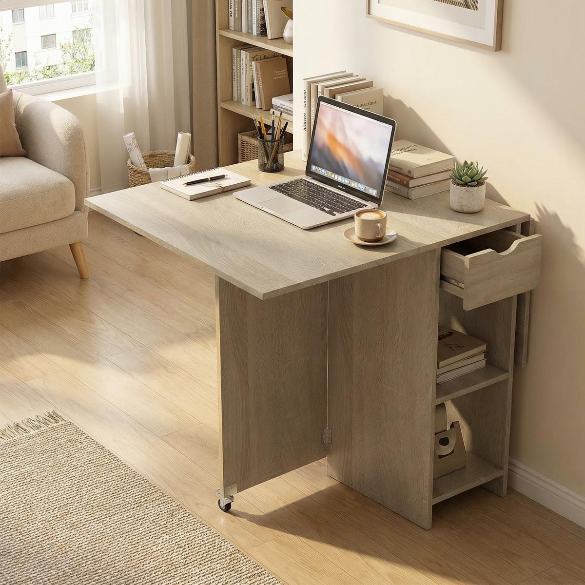 KLAPPBARER-ESSTISCH Spanplatte Naturholz - Naturfarben, Holzwerkstoff (114.5/70/75cm) - HOMCOM