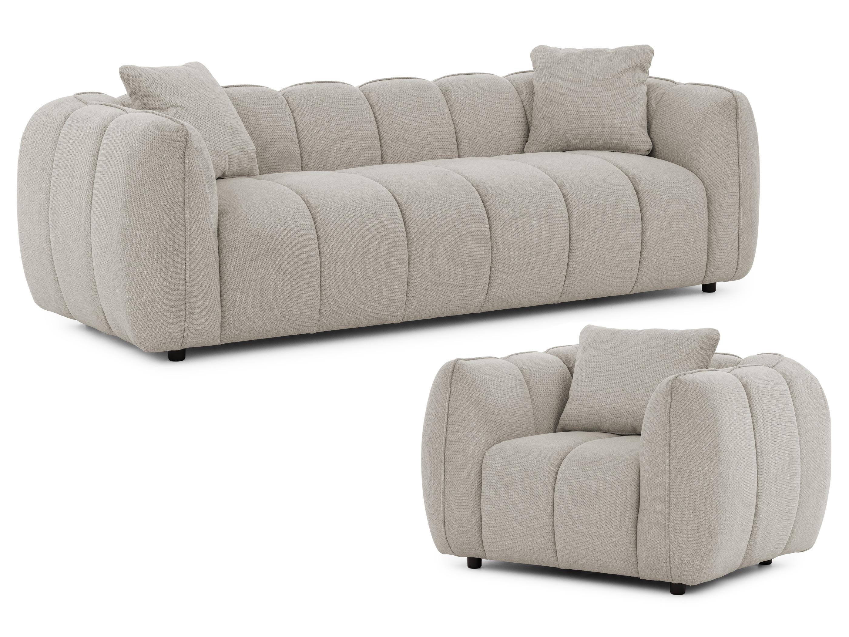 SITZGARNITUR 3+1 Nubira in tief gesteppter Bubble-Optik aus weichem Taupe Strukturstoff im modernen Design - Taupe/Schwarz, Holz/Kunststoff (228/69/89cm) - S-Style Möbel