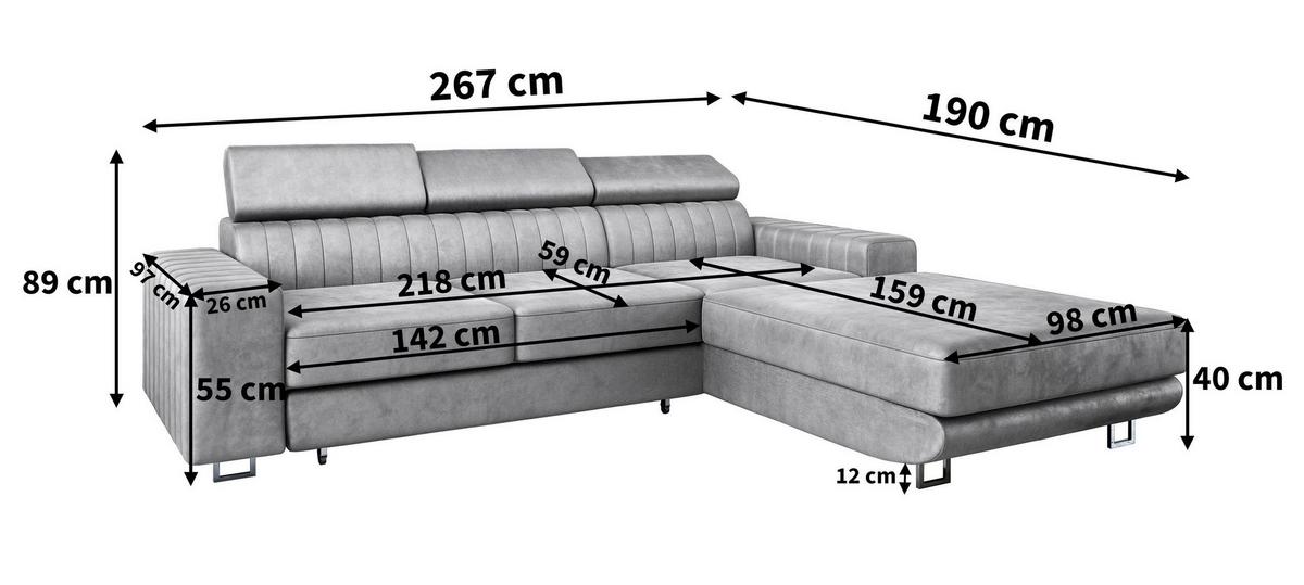ECKSOFA NOTO R-S Braun Velours-Stoff mit Schlaffunktion - Silberfarben/Braun, Holz/Textil (267/190cm) - MASSENO