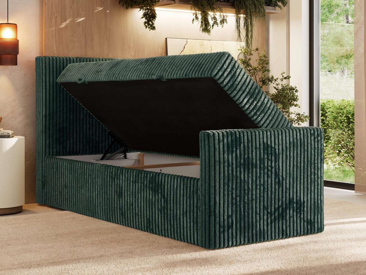 BOXBETT TILIANO DUO 90/200 - Dunkelgrün Cord - H3 - Topper Visco - Links Seite - Dunkelgrün, Textil (200/90cm) - MKS