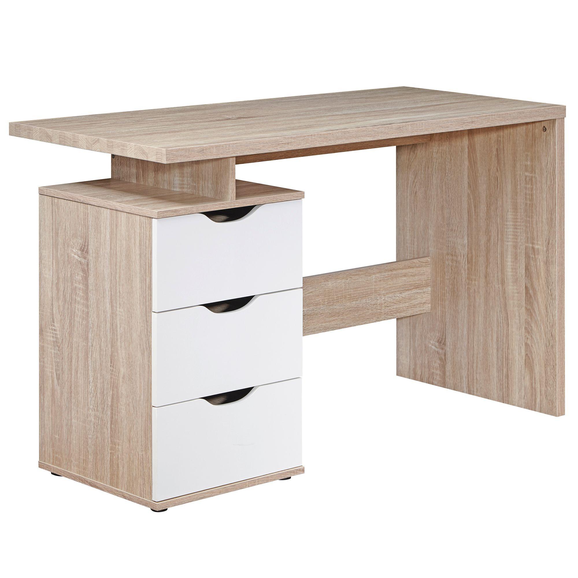 SCHREIBTISCH – Sonoma Weiß, 120x76x53 cm, 3 Schubladen, kompakt, mit Ablage - Beige, Holzwerkstoff (120/53/76cm) - KADIMA DESIGN