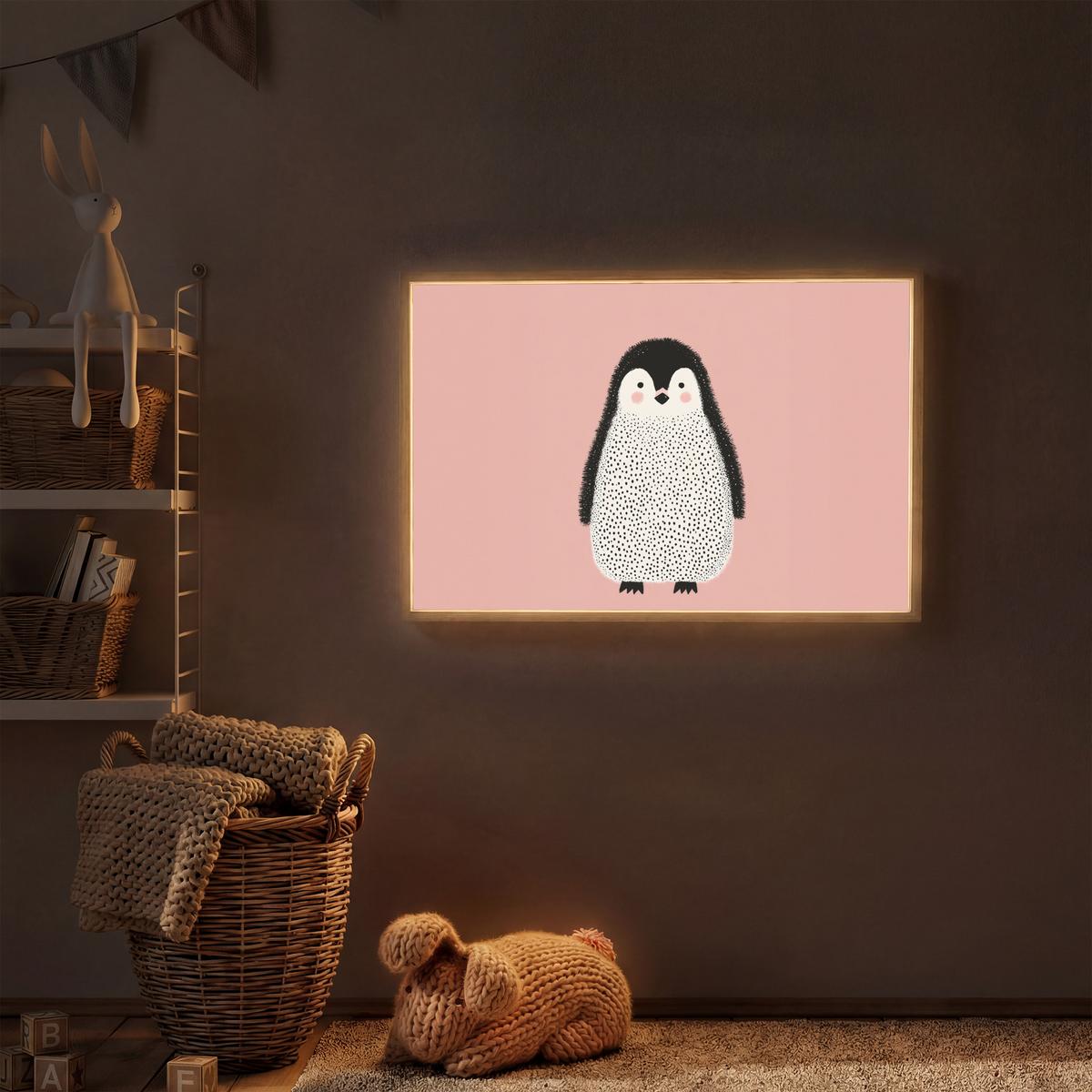 WANDLEUCHTE MIT AKKU Pinguin - Punkte - Minimalistisch - Rosa 90x60 cm - Rosa, Holzwerkstoff (90/60/8cm) - OnlyWow