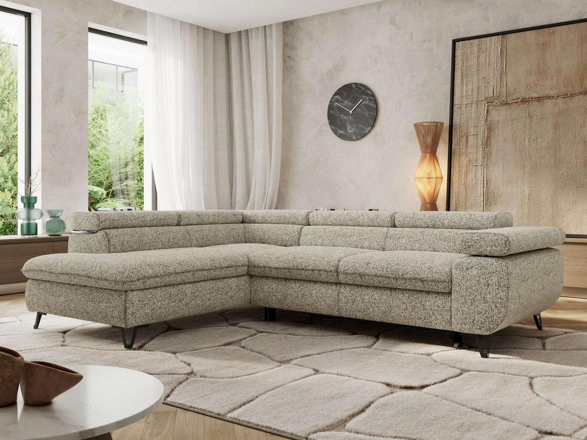 ECKSOFA PABLO L Beige Struktur - Links Seite mit T25 Topper - Beige/Schwarz, Textil/Metall (208/273cm) - MKS