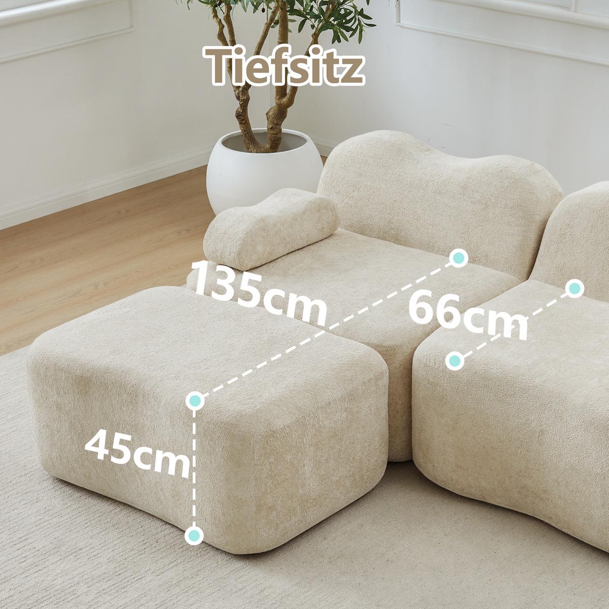 ECKSOFA L-Form Boneless Samt mit Ottoman - Beige, Textil (192/167cm) - Urban Meuble