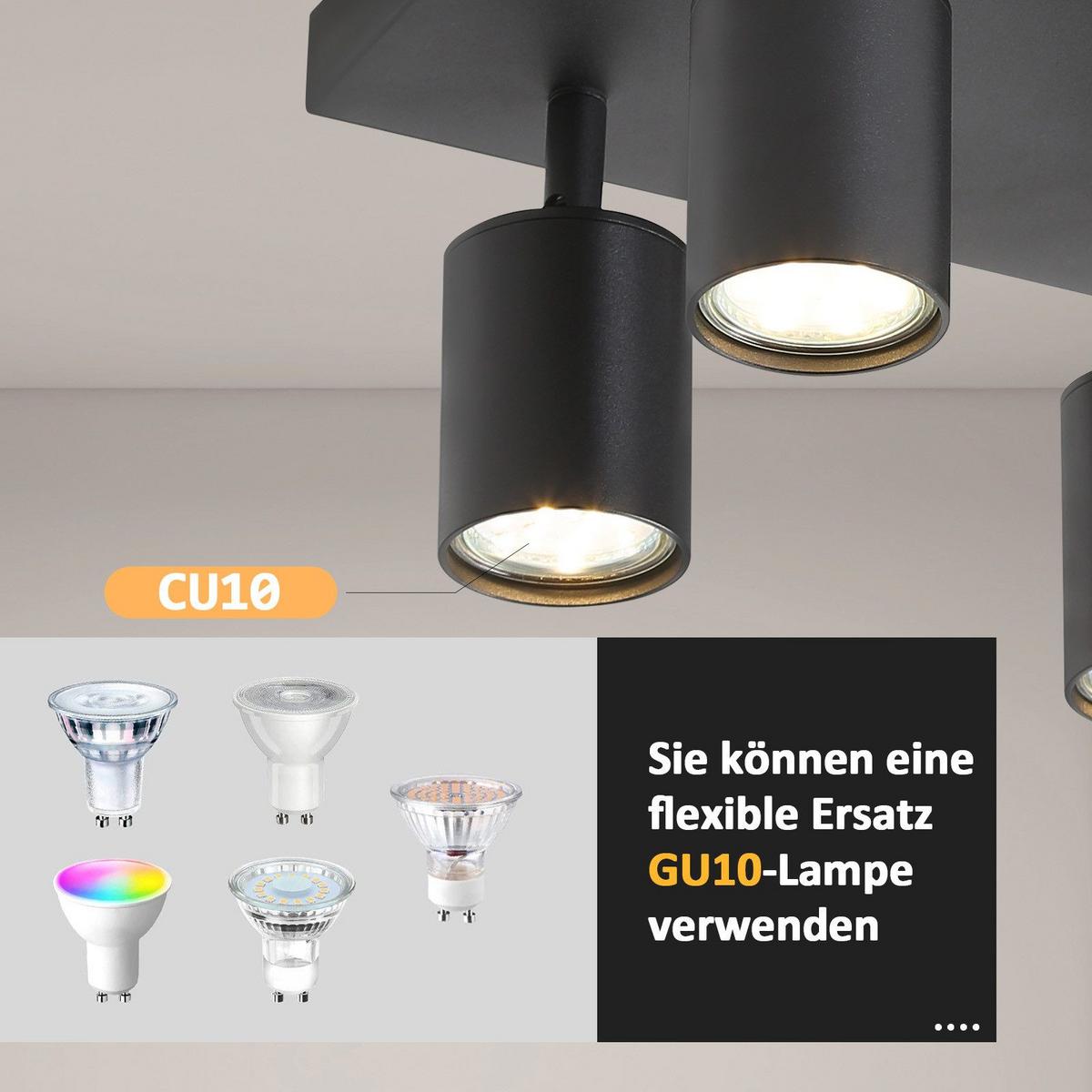 DECKENSTRAHLER Flammund 40/20/14.4 cm - Schwarz, Metall (40/20/14.4cm) - ZMH