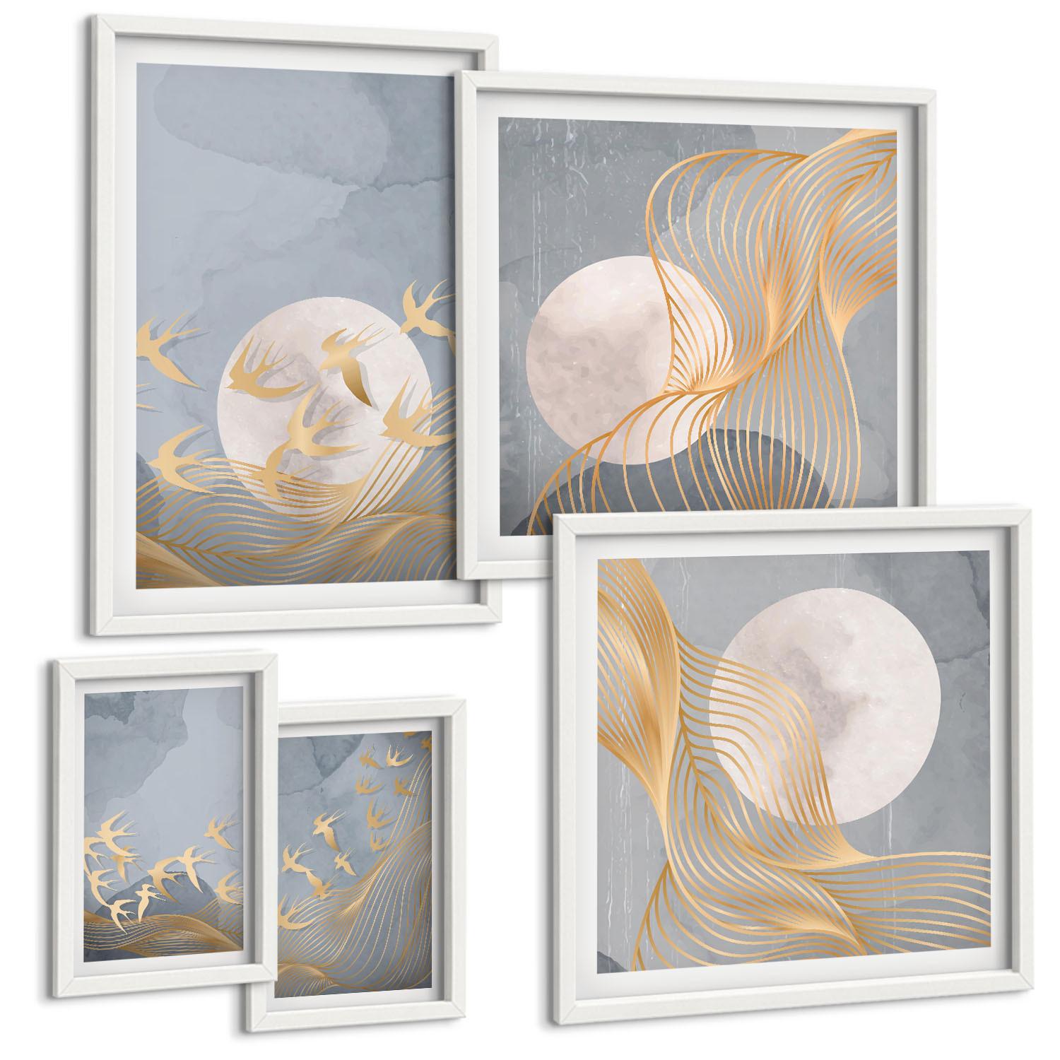 BILDER SET 5er Set - 50x50 cm & 20x30 cm & 40x60 cm Weißer Rahmen - Weiße Pferde - Weiß, Kunststoff (40/60cm) - TULUP