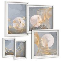 BILDER SET 5er Set - 50x50 cm & 20x30 cm & 40x60 cm Weißer Rahmen - Weiße Pferde - Weiß, Kunststoff (40/60cm) - TULUP