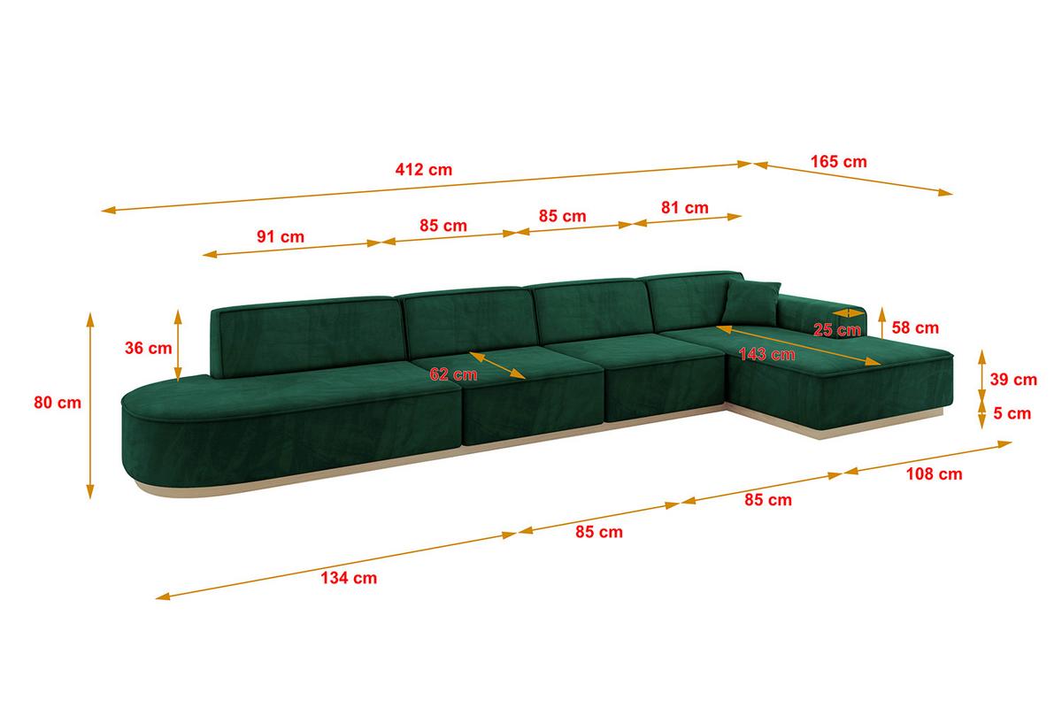 ECKSOFA Ottomane Rechts IREA-L3 - 412x165x80 cm Grün - Dunkelgrün, Holzwerkstoff/Textil (412/165cm) - ALTDECOR