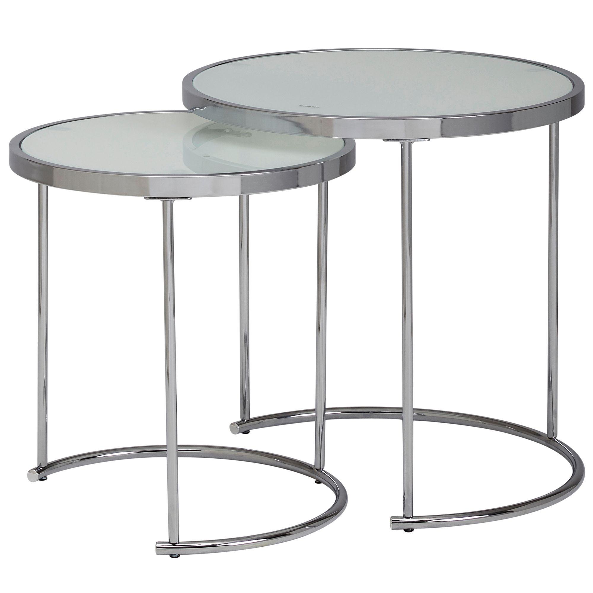 COUCHTISCH Set – Rund Glas 2-teilig mit Stauraum platzsparend - Silberfarben, Glas/Metall (50/50/50cm) - KADIMA DESIGN