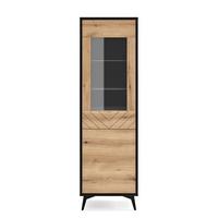 VITRINE Boulia Schwarz mit Fischgrätfronten in Eiche - Eichefarben/Schwarz, Holzwerkstoff/Metall (54/178/39cm) - Selsey