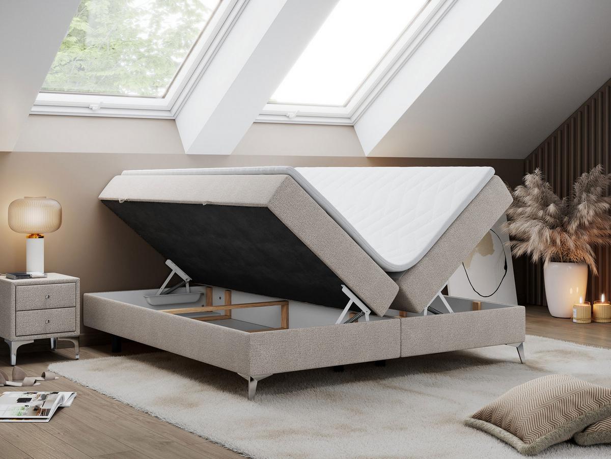 BOXBETT LESS 140/200 Beige Struktur - H3 - Beige, Holz/Textil (140/200cm) - MKS