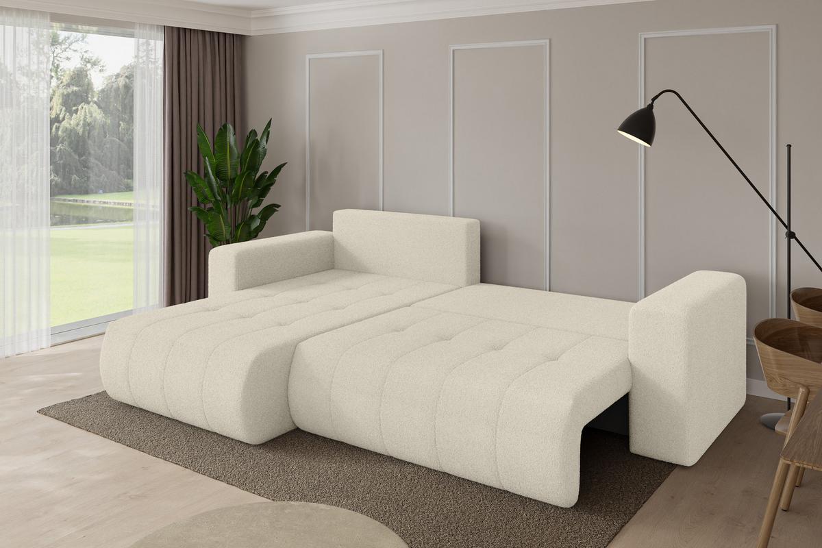 ECKSOFA mit Schlaffunktion Ottomane Links MILA-L 277x194x86 Beige Bouclé - Sandfarben/Beige, Holzwerkstoff/Kunststoff (277/194cm) - ALTDECOR