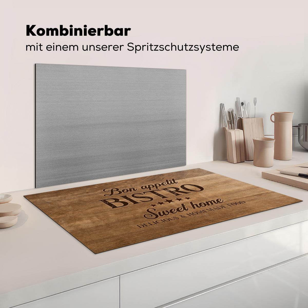 HERDABDECKPLATTE Zitat - Bistro - Guten Appetit - Süßes Zuhause - Holzmaserung Ceranfeldabdeckung 90x52 cm - Braun, Kunststoff (90/52/0.2cm) - MuchoWow