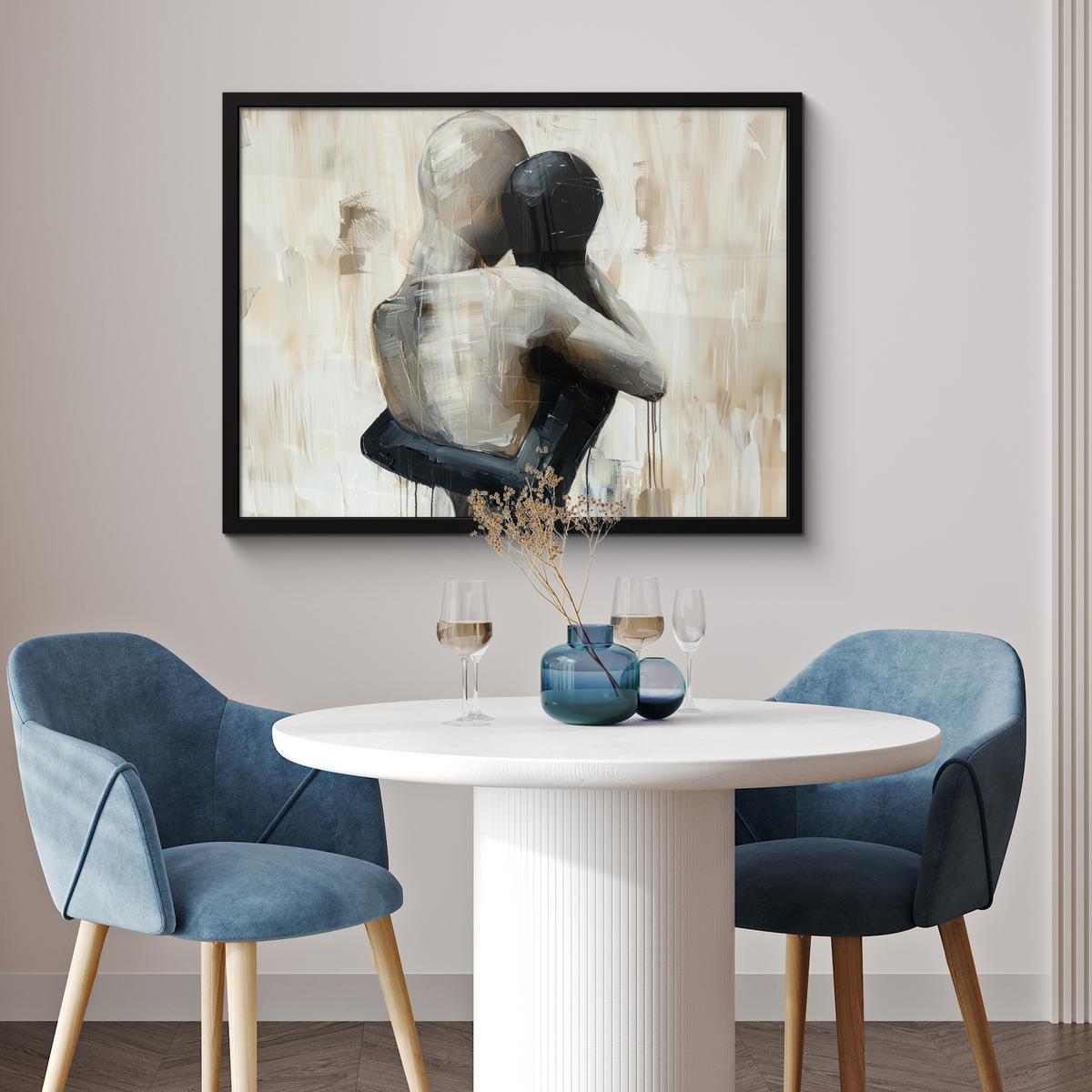 POSTER MIT RAHMENGERAHMTES BILD Abstrakt - Liebe - Schwarz und weiß - Modern 80x60 cm - Schwarz, Papier (80/60cm) - MuchoWow
