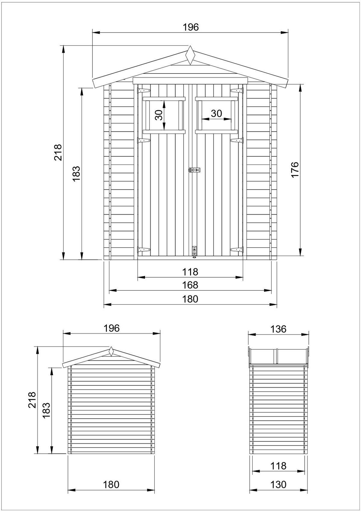 HOLZHAUS GARTENHAUS M367+M367G - mit imprägniertem BodenB196xL136xH218 cm/ 1.98 m2 - Beige, Holz (196/224/136cm) - Timbela