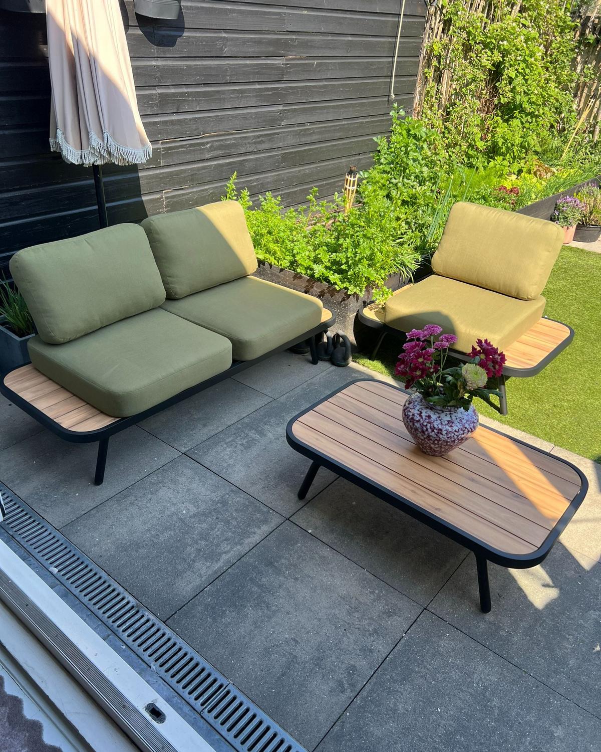 LOUNGE-SET 4-Sitzer Grün Minozzo - Hellbraun/Schwarz, Holz - Beliani