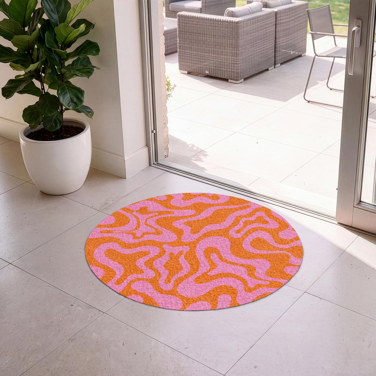 FUSSMATTE Muster - Rosa - Orange - Abstrakt - Modern Türmatte 90x90 cm - Pink, Kunststoff (90/0.4cm) - MuchoWow