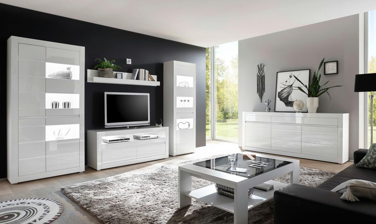 SIDEBOARD Hochglanz weiß, mit weiß oder grau, große Anrichte 217 cm Soft-Close-Funktion - Weiß Hochglanz/Weiß, Holzwerkstoff/Kunststoff (217/90/42cm) - Furn.Design