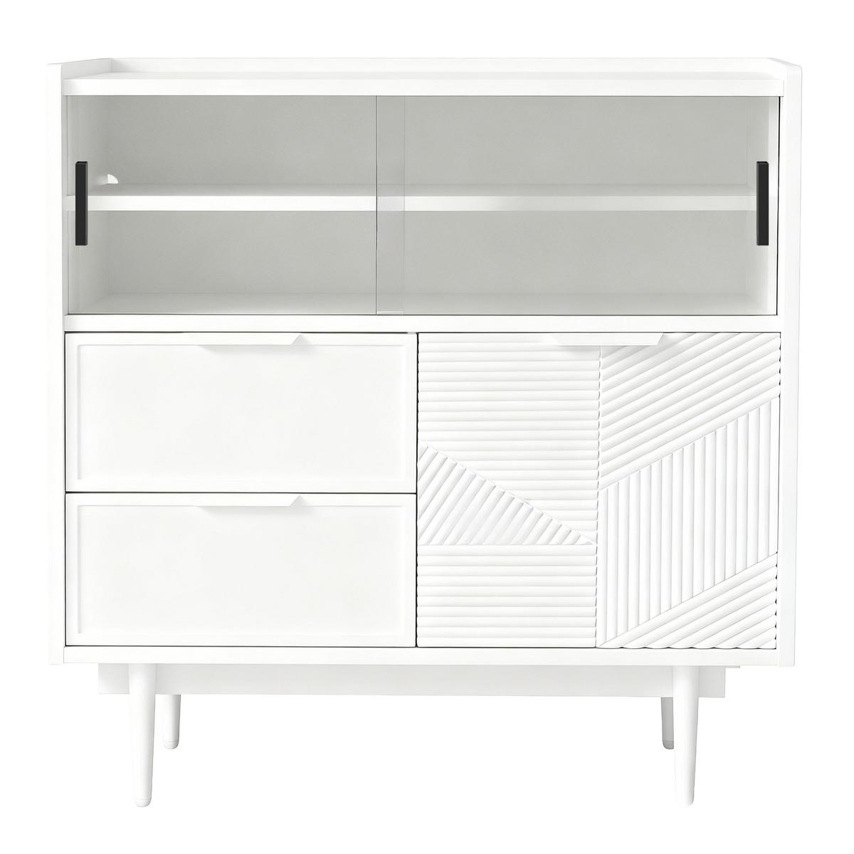 SIDEBOARD weiß 80 cm mit 16-farben led, glasschiebetüren & struktur-front - Weiß, Holzwerkstoff (80/80/35cm) - Urban Meuble