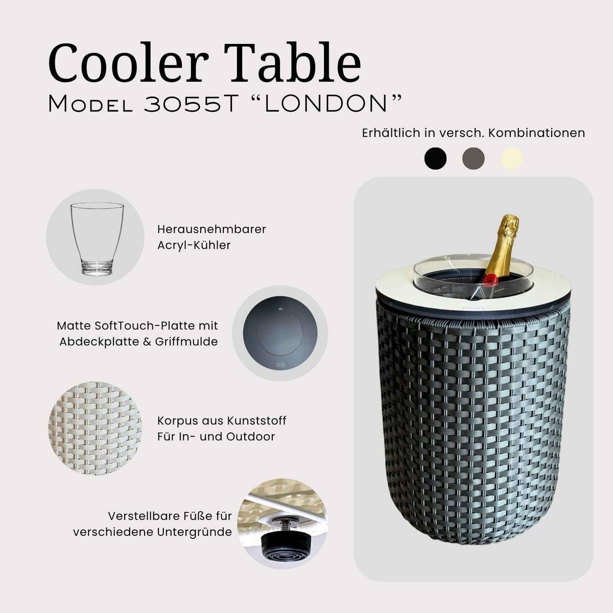 4-IN-1 LOUNGETISCH MIT ACRYL-KÜHLER London Anthrazit-Champagner 50 cm - Champagner/Anthrazit, Kunststoff (34/34/50cm) - COOTAB Cooler Table