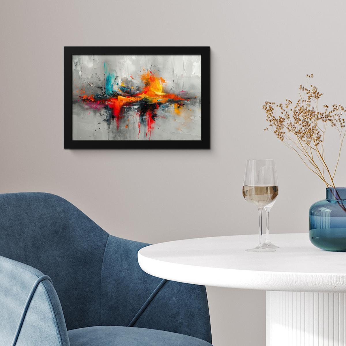 POSTER MIT RAHMENGERAHMTES BILD Moderne Kunst - Orange - Grau - Abstrakt 30x20 cm - Hellgrau, Papier (30/20cm) - MuchoWow