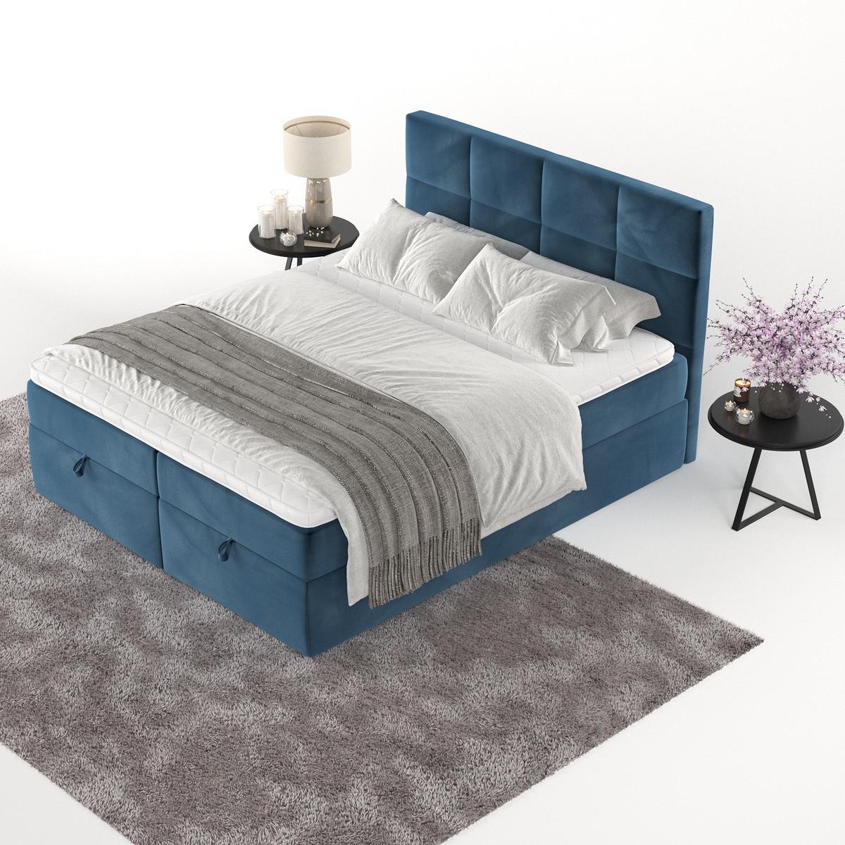 BOXBETT Velto 180/200 cm Dunkelblau im Kronos Stoff - Schwarz/Dunkelblau, Holz/Holzwerkstoff (180/200cm) - AltaBeds