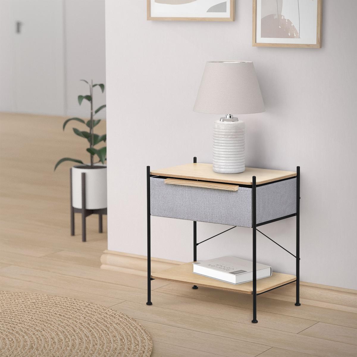 REGAL mit Schublade aus Stoff 62x67,5x42,5 cm Grau - Dunkelgrau/Naturfarben, Holzwerkstoff (62/67.5/42.5cm) - ML-DESIGN